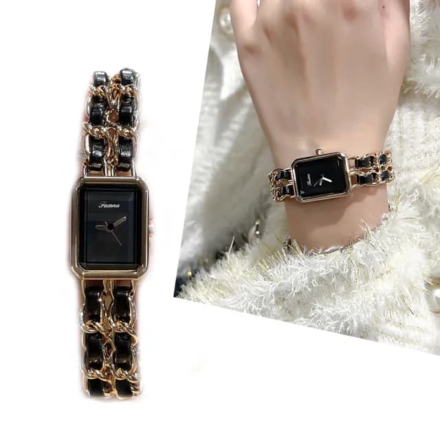 【MoonDy】雙11 手錶 女生手錶 指針手錶 石英錶 小香風手錶 方形手錶 小方錶 腕錶 石英腕錶 皮革手錶