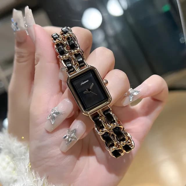 【MoonDy】雙11 手錶 女生手錶 指針手錶 石英錶 小香風手錶 方形手錶 小方錶 腕錶 石英腕錶 皮革手錶