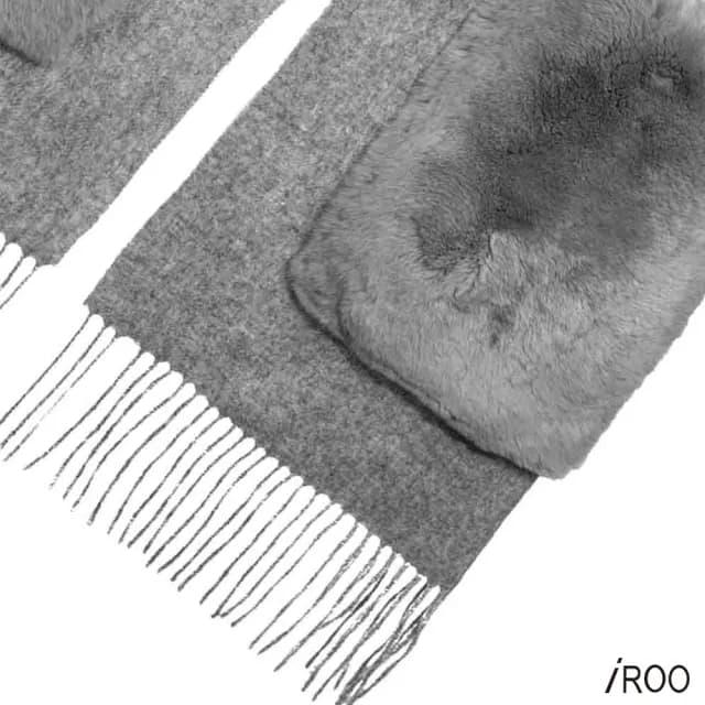 【iROO】100%羊毛拼接口袋圍巾