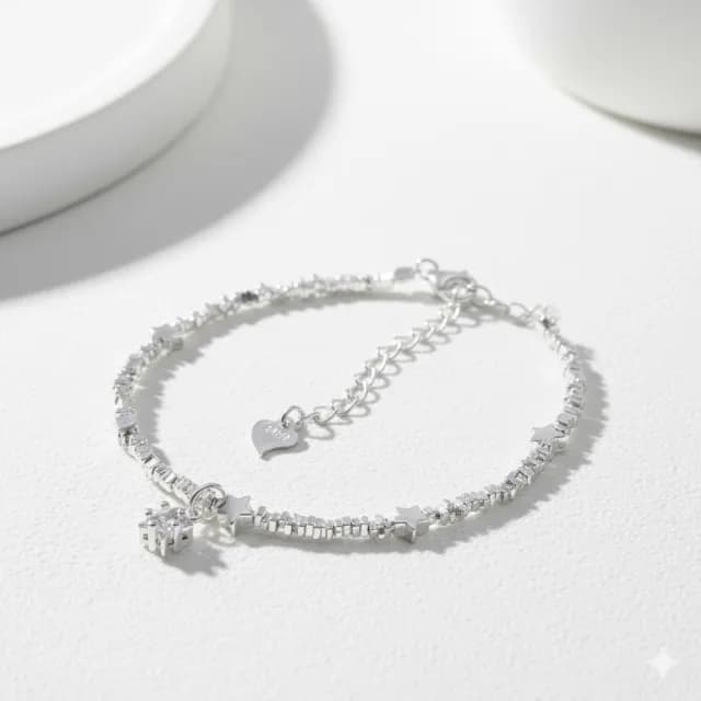 【海洋盒子】閃亮碎銀子星星S999足銀純銀手鍊(女用手鍊.聖誕禮物.交換禮物)