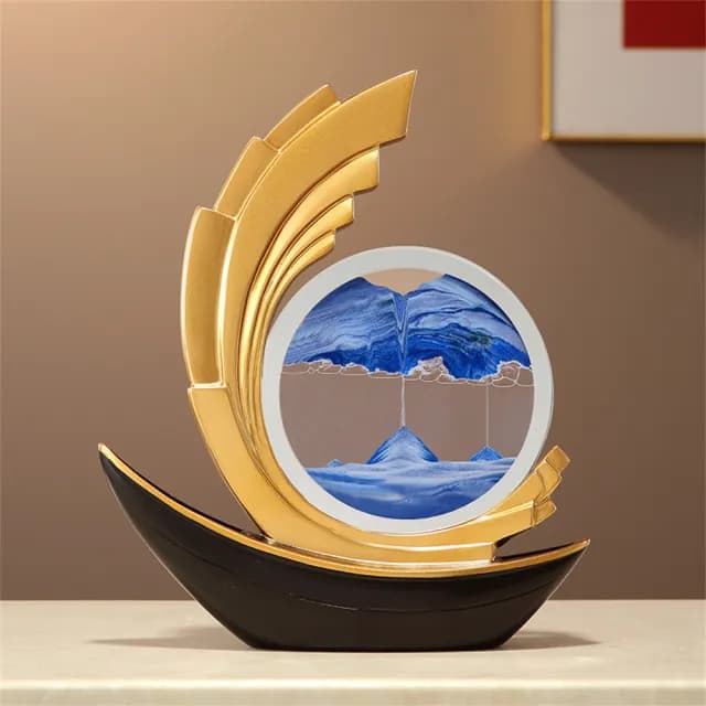 【超微米】風生水起流沙畫擺件 一帆風順船擺件 客廳玄關辦公室裝飾品 喬遷禮物(一帆風順流沙畫擺件27*6*32)