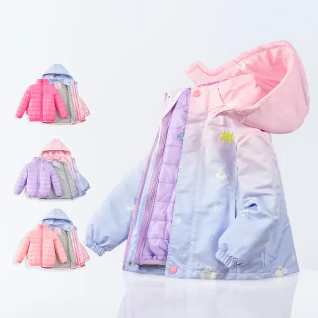 【橘魔法】大童 漸層女孩長袖風衣鋪棉外套(2件式可拆 厚外套 衝鋒衣 長袖外套 連帽外套 女童 兒童 童裝)