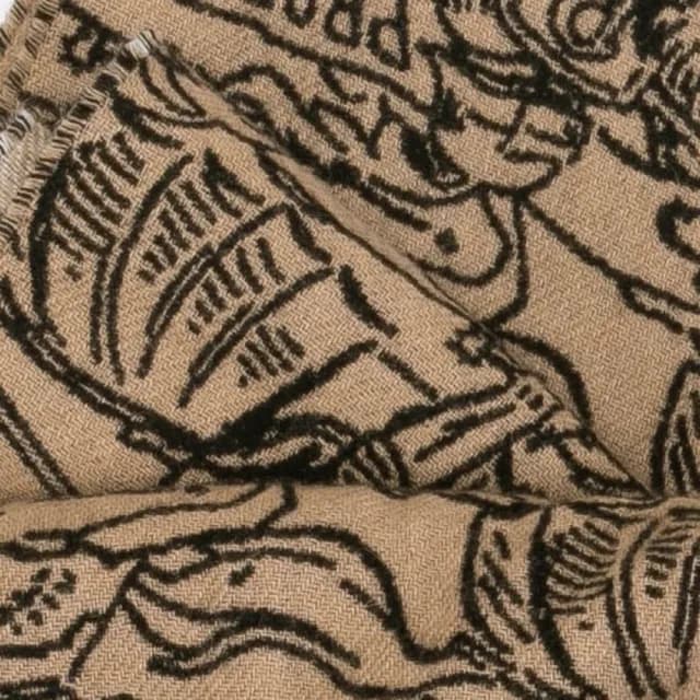 【BURBERRY 巴寶莉】雙面兩用騎士標/格紋羊毛流蘇圍巾(米色)