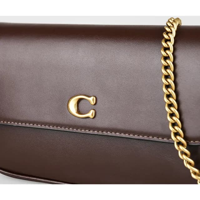 【COACH】COACH BROOK 翻蓋斜背手袋/肩背手提鏈條包(小/楓葉褐)