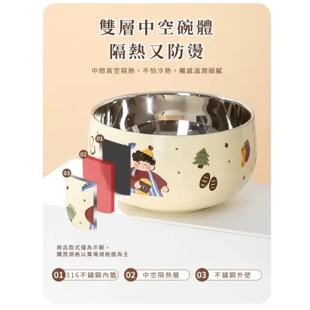 【乖乖吃飯】316不鏽鋼加厚隔熱碗(雙層 真空保溫 防摔 防燙碗 露營 環保餐具 便當盒 飯碗 泡麵碗 兒童)