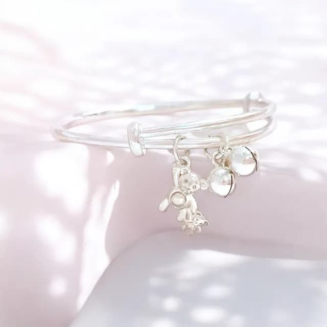 【珠兒綠】999純銀大熊小熊搖鈴純銀手鐲-嬰兒 開運(純銀手環 手鍊 彌月禮物 附禮盒禮袋 開運)