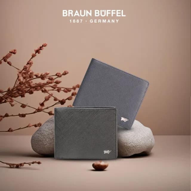 【BRAUN BUFFEL 德國小金牛】專櫃頂級頭層真皮牛皮-質感多卡窗格男夾長夾短夾男包女包皮帶配件(多款任選)