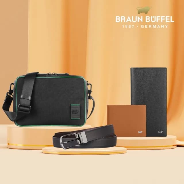 【BRAUN BUFFEL 德國小金牛】專櫃頂級頭層真皮牛皮-質感多卡窗格男夾長夾短夾男包女包皮帶配件(多款任選)