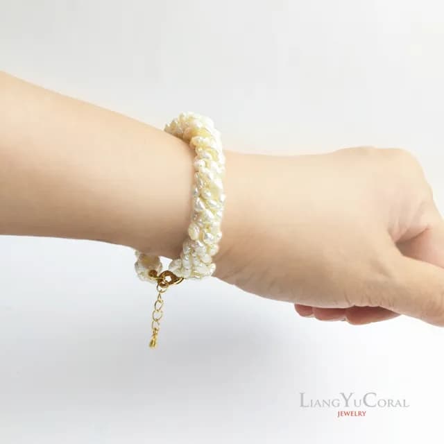 【大東山樑御珊瑚】天然珍珠米粒形5打轉手鍊(手圍選擇)
