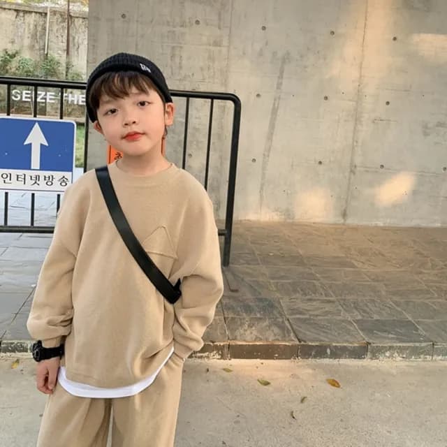 【橘魔法】假兩件細針織長袖上衣+縮口長褲 套裝(褲子 長褲 大童 男童 女童 兒童 童裝)