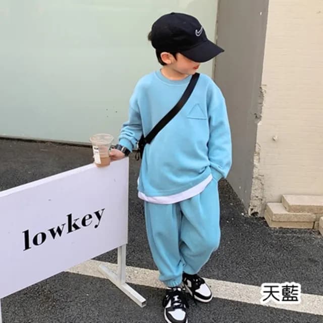 【橘魔法】假兩件細針織長袖套裝(長袖上衣 褲子 長褲 大童 男童 女童 兒童 童裝)