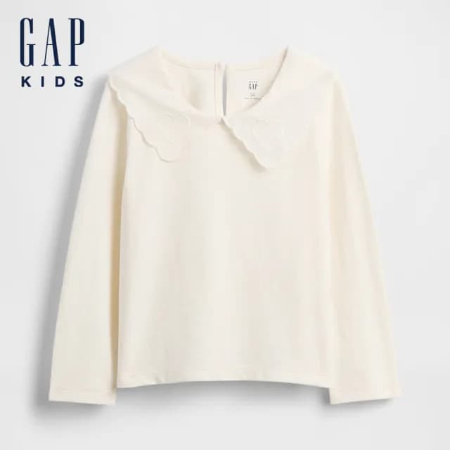 【GAP】女幼童裝 純棉刺繡翻領長袖T恤-多色任選(816552)