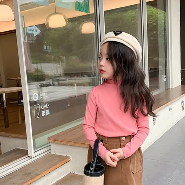 【橘魔法】純色彈性半高領長袖上衣(大童 打底衫 內搭衣 內搭 兒童 女童 童裝 中童 保暖)