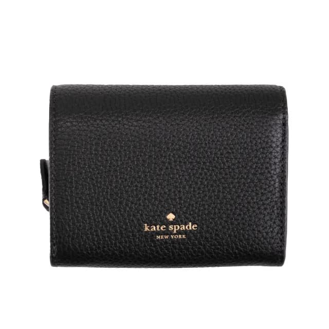 【KATE SPADE】KAYLA荔枝皮紋對釦式拉鍊零錢包短夾(黑色)