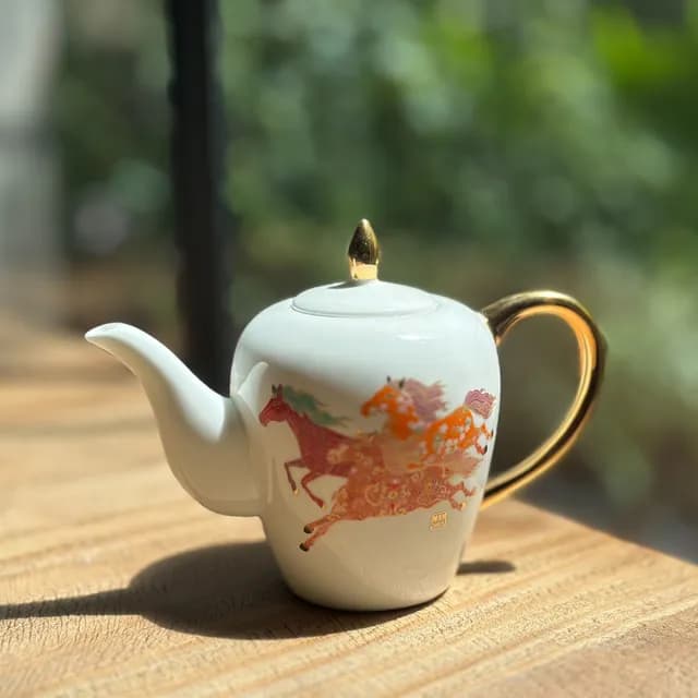 【TALES 神話言】2026駿馬奔騰-藝術骨瓷茶壺(文創 藝術 禮品 新年 送禮)
