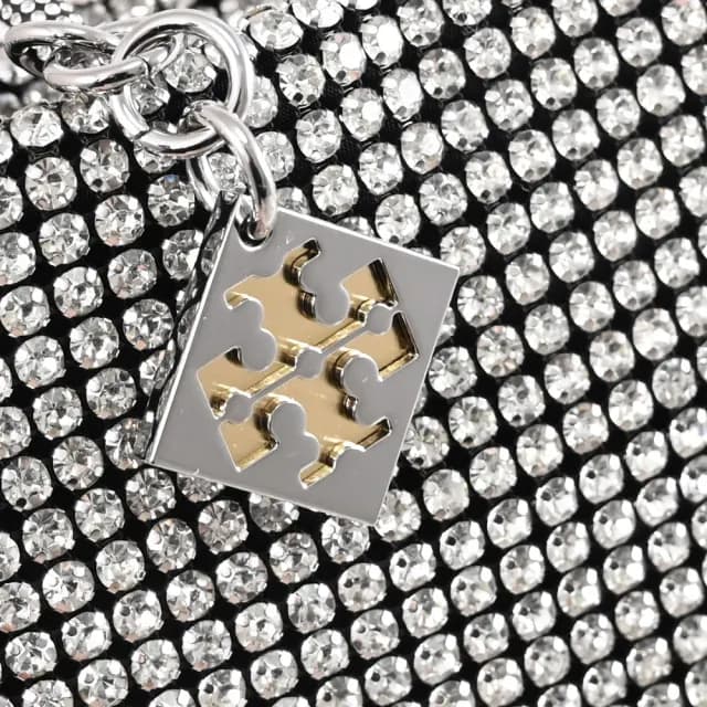 【TORY BURCH】經典雙T吊飾璀璨滿版水鑽迷你手袋包兩用包(銀鑽)