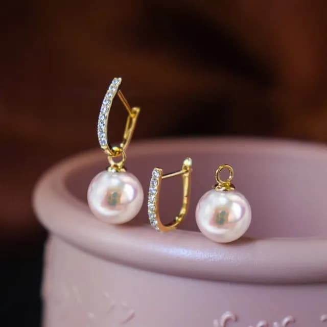 【La Corser】U型耳墜 7.5-8mm 天然 Akoya 珍珠耳環 18K金 耳飾 一款三戴 耳扣 天女級珍珠