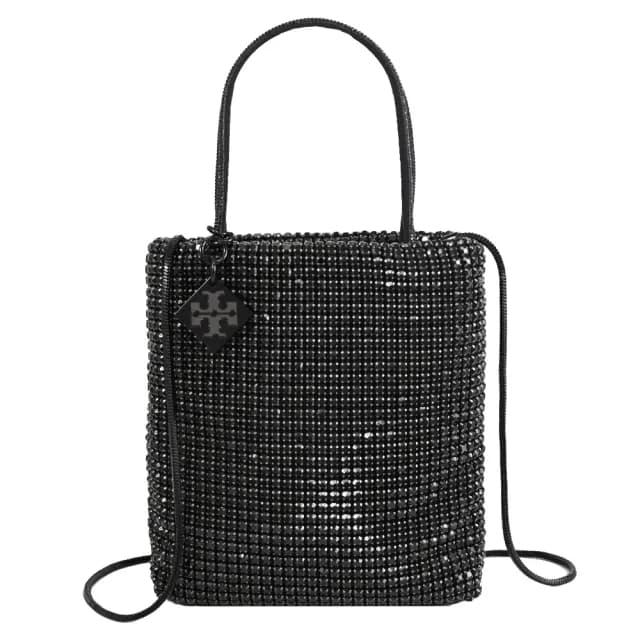 【TORY BURCH】經典雙T吊飾璀璨滿版水鑽迷你手袋包兩用包(銀鑽)