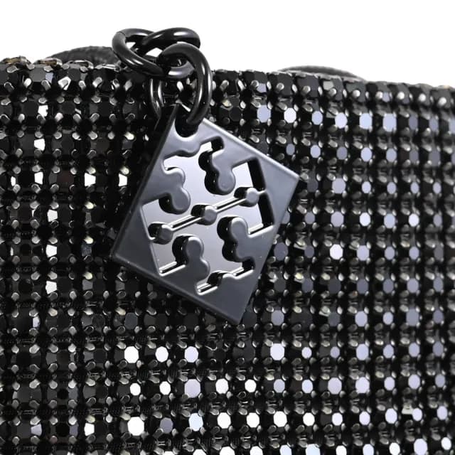 【TORY BURCH】經典雙T吊飾璀璨滿版水鑽迷你手袋包兩用包(銀鑽)