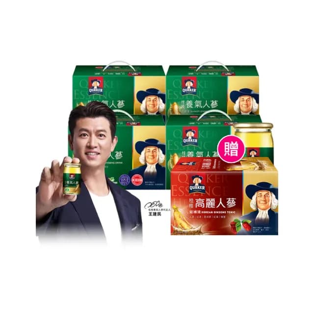 【QUAKER 桂格】無糖養氣人蔘禮盒60ml×19入×4盒(共76入 送禮推薦)