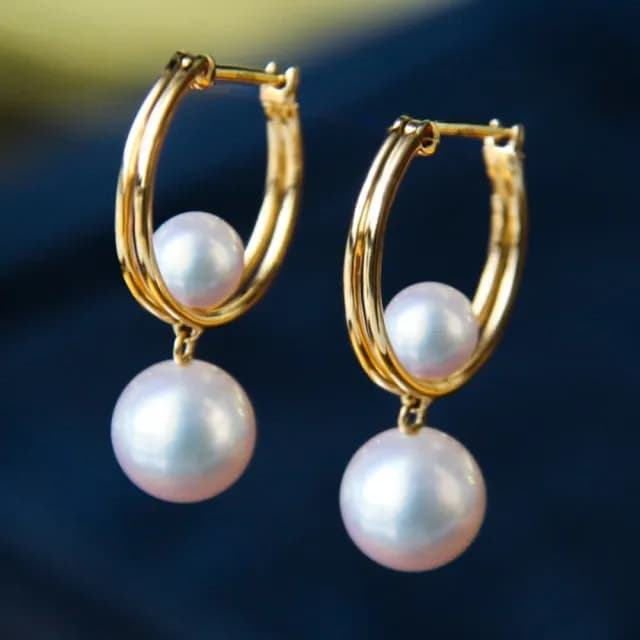 【La Corser】7.5-8mm 日本 Akoya 天然海水珍珠 雙珠耳環 18K金 天女級 珍珠耳飾 禮物首選