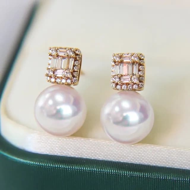 【La Corser】7-7.5mm 日本天然 Akoya 海水珍珠 耳環 耳釘 18K金 天女級 耳飾 正圓珍珠