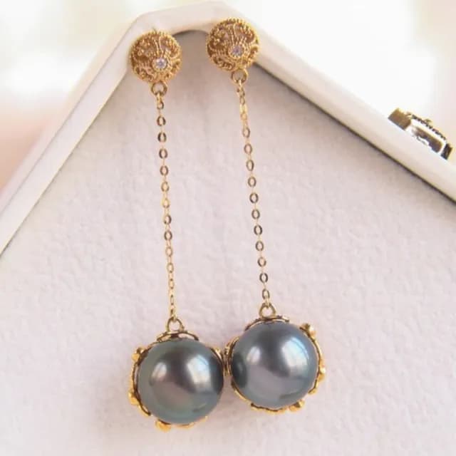 【La Corser】10-11mm 大溪地珍珠 耳釘 天然海水珍珠 耳飾 18K 黃金 鑽石 優雅 氣質 百搭珍珠飾品