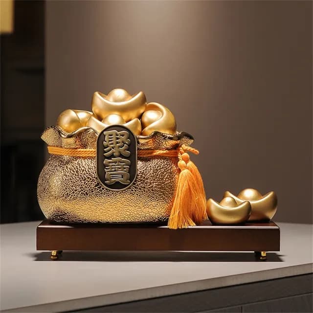 【超微米】招財聚寶盆擺件 客廳電視櫃玄關擺設 金元寶聚寶桌上擺飾 喬遷禮品 輕奢裝飾品(聚寶袋開運擺件)
