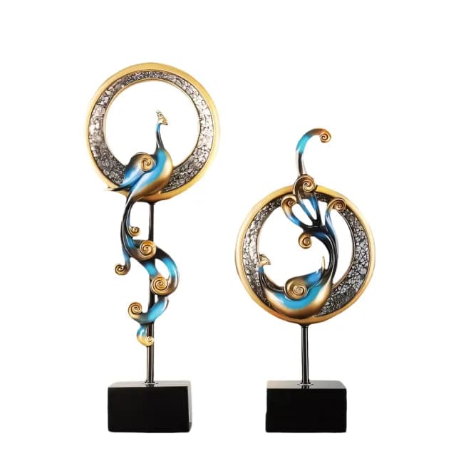 【超微米】鳳凰擺件一對 客廳玄關酒櫃裝飾品 家居創意鳳凰擺設 喬遷開業送禮(風水招財擺件)