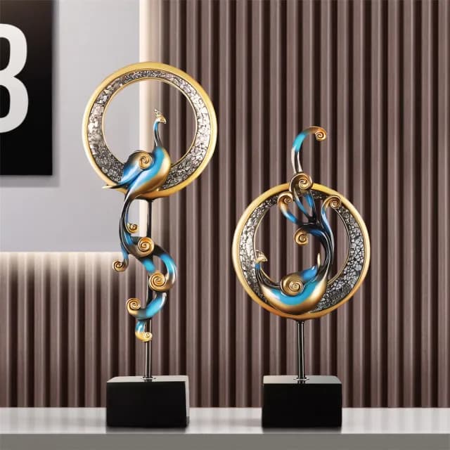 【超微米】鳳凰擺件一對 客廳玄關酒櫃裝飾品 家居創意鳳凰擺設 喬遷開業送禮(風水招財擺件)