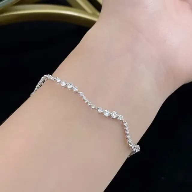 【鉅曜】18K白金 流光豪華時尚排鑲滿鑽手鍊 （培育鑽石 鑽石 真鑽(培育鑽石 鑽石手鍊 鑽石)
