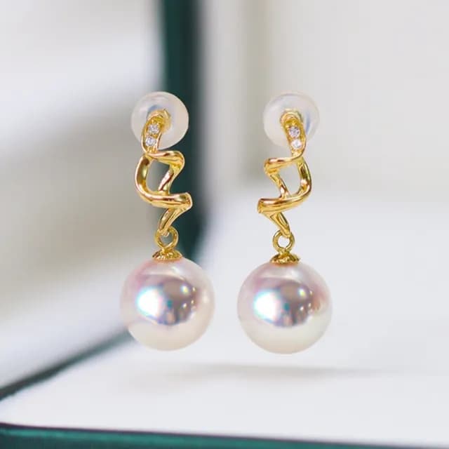 【La Corser】7.5-8mm 日本 Akoya 天然海水珍珠 耳飾 18K金 耳環 耳飾 耳墜 耳釘 正圓珍珠 天女級