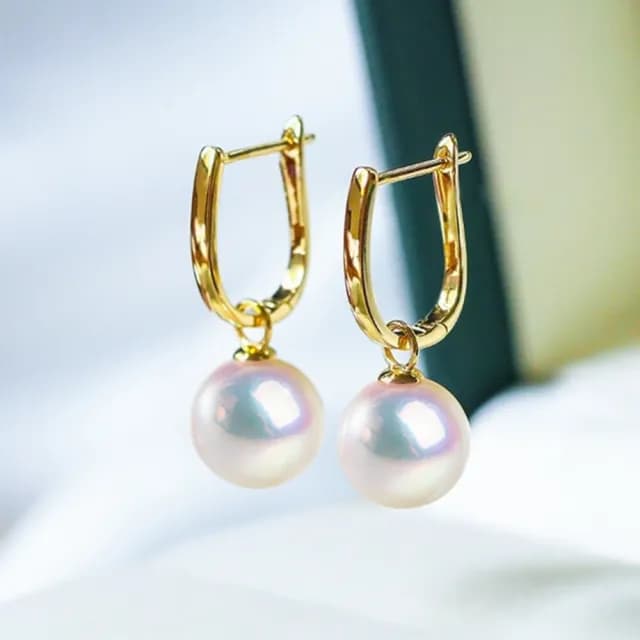【La Corser】8.5-9mm 日本 Akoya 天然海水珍珠 耳環 耳墜 18K金 法式兩用款 耳飾 耳圈 正圓珍珠
