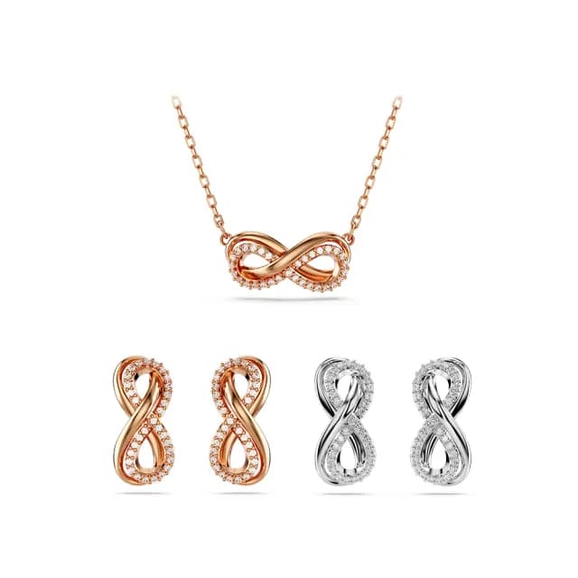【SWAROVSKI 施華洛世奇】Infinity 鏈墜/耳釘 永恆項鍊 白色 鍍玫瑰金色/鍍白金色(4款任選_情人節禮物)