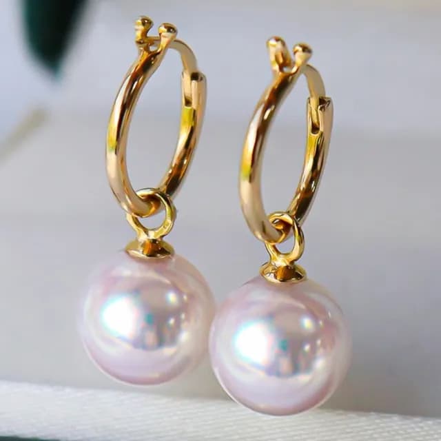 【La Corser】7-7.4mm 日本 Akoya 天然海水珍珠 耳環 耳圈 正圓珍珠 強光 18K黃金 耳飾 天女級