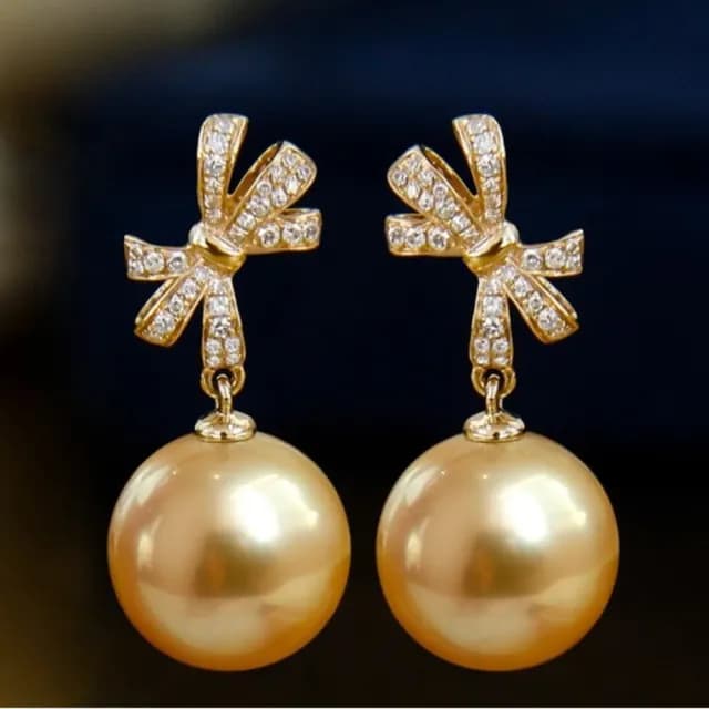 【La Corser】星耀耳飾 11-12mm 天然南洋金珠 耳釘 18K金 鑽石 濃金珍珠 高品質 優雅 時尚耳環