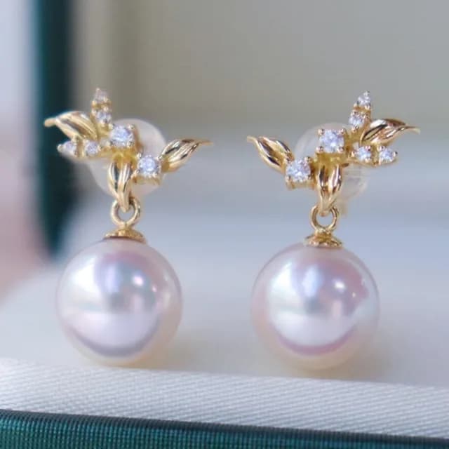 【La Corser】9-9.5mm 日本 Akoya 天然海水珍珠 耳環 耳飾 18K黃金 耳墜 耳釘 天女級 優雅百搭