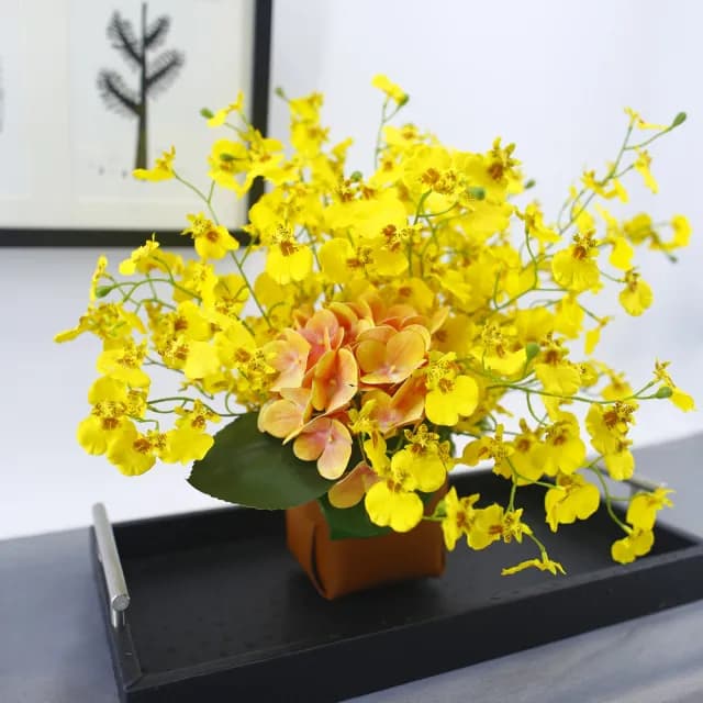 【HUGO DECO 榆果傢飾】文心蘭皮革盆香氛花藝(擬真花/端午節/花禮/送花/送禮)