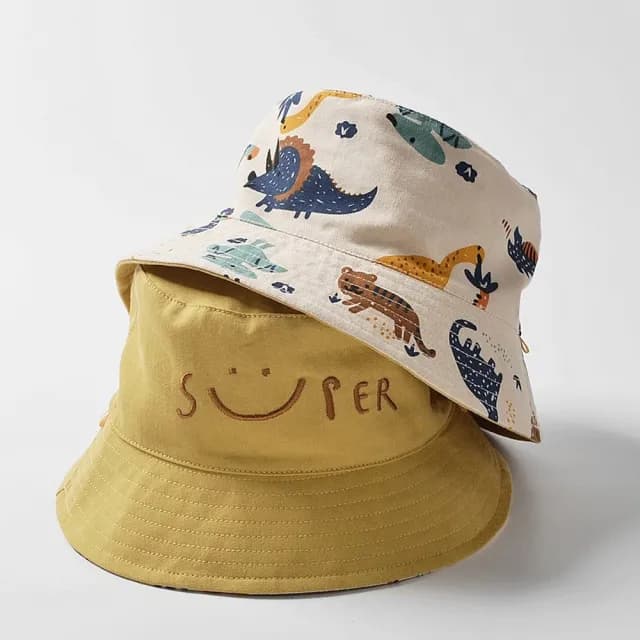 【橘魔法】微笑動物集合雙面戴防曬漁夫帽(有防風繩 遮陽帽 帽子 盆帽 圓帽 男童 童帽 中童 兒童 童裝)