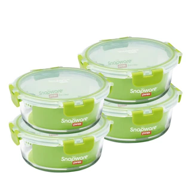 【CorelleBrands 康寧餐具】可拆扣玻璃保鮮盒圓形990ml 4件組(990mlx4)