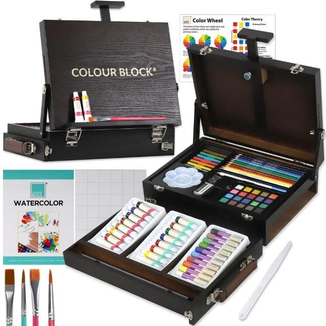 【COLOUR BLOCK】畫架型多媒材木盒組 收納畫具二合一(母親節送禮首選)