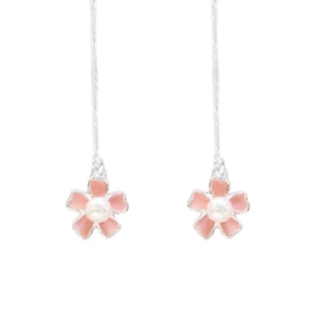 【Sayaka 紗彌佳】耳環 飾品  手工粉嫩櫻花珍珠造型垂墜針式耳環