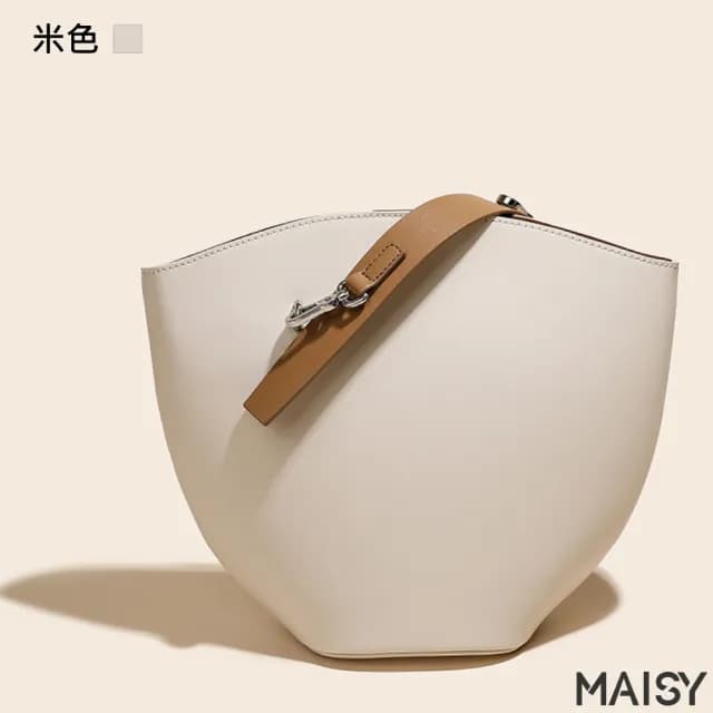 【MAISY】情人節禮物 真皮時尚設計簡約水桶包(真皮包包 現+預  卡其色／綠色／米色)