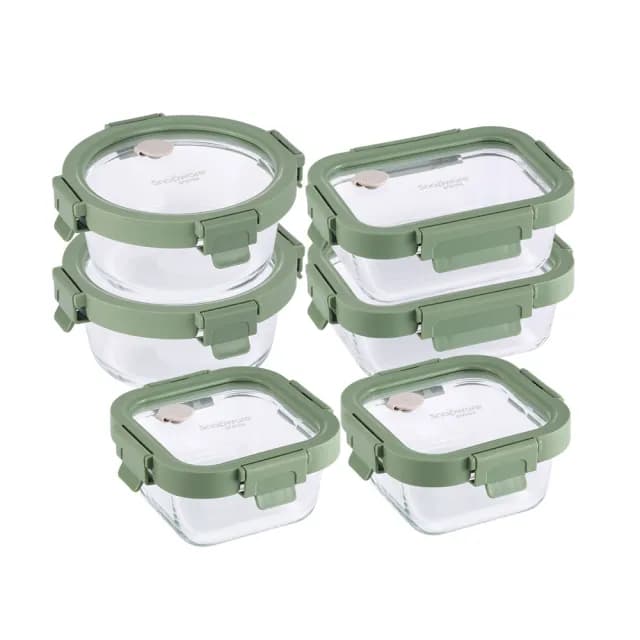 【CorelleBrands 康寧餐具】文青款 全可拆玻璃保鮮盒小食量六件組-上蓋可微波(320mlx2+380mlx2+410mlx2)