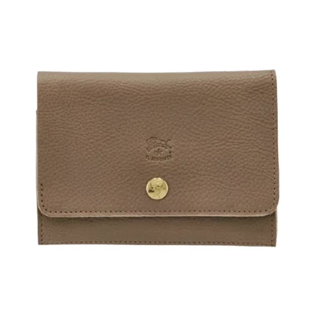 【IL BISONTE】雙11  女款 Alberese 牛皮按扣皮夾/錢包(灰褐色)