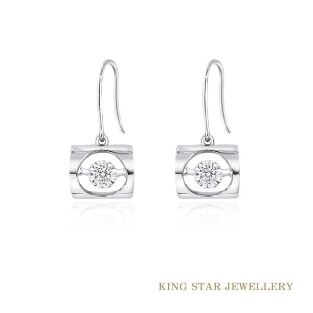 【King Star】心心相映18K金靈動天然鑽石耳環-耳勾式(單邊擁有20分視覺效果)