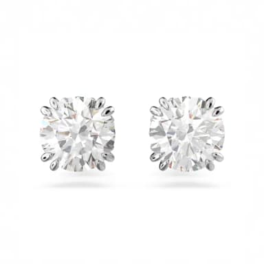 【SWAROVSKI 官方直營】Stilla 耳釘 圓形切割 白色 鍍白金色 母親節禮物