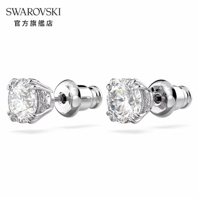 【SWAROVSKI 官方直營】Stilla 耳釘 圓形切割 白色 鍍白金色 母親節禮物