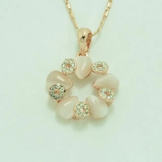 【米蘭精品】現貨+預購 玫瑰金項鍊貓眼石吊墜(時尚別緻鑲鑽圓環情人節生日聖誕節交換禮物女飾品73kt29)
