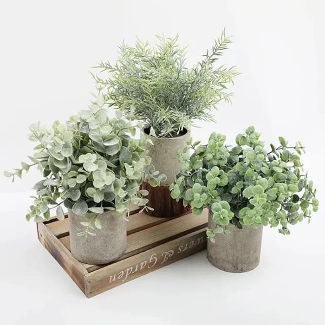 【樂生活 Good Mood】仿真植物小盆栽 居家綠化擺飾 尤加利 芙蓉菊 小玉樹(仿真植物 環境綠化)